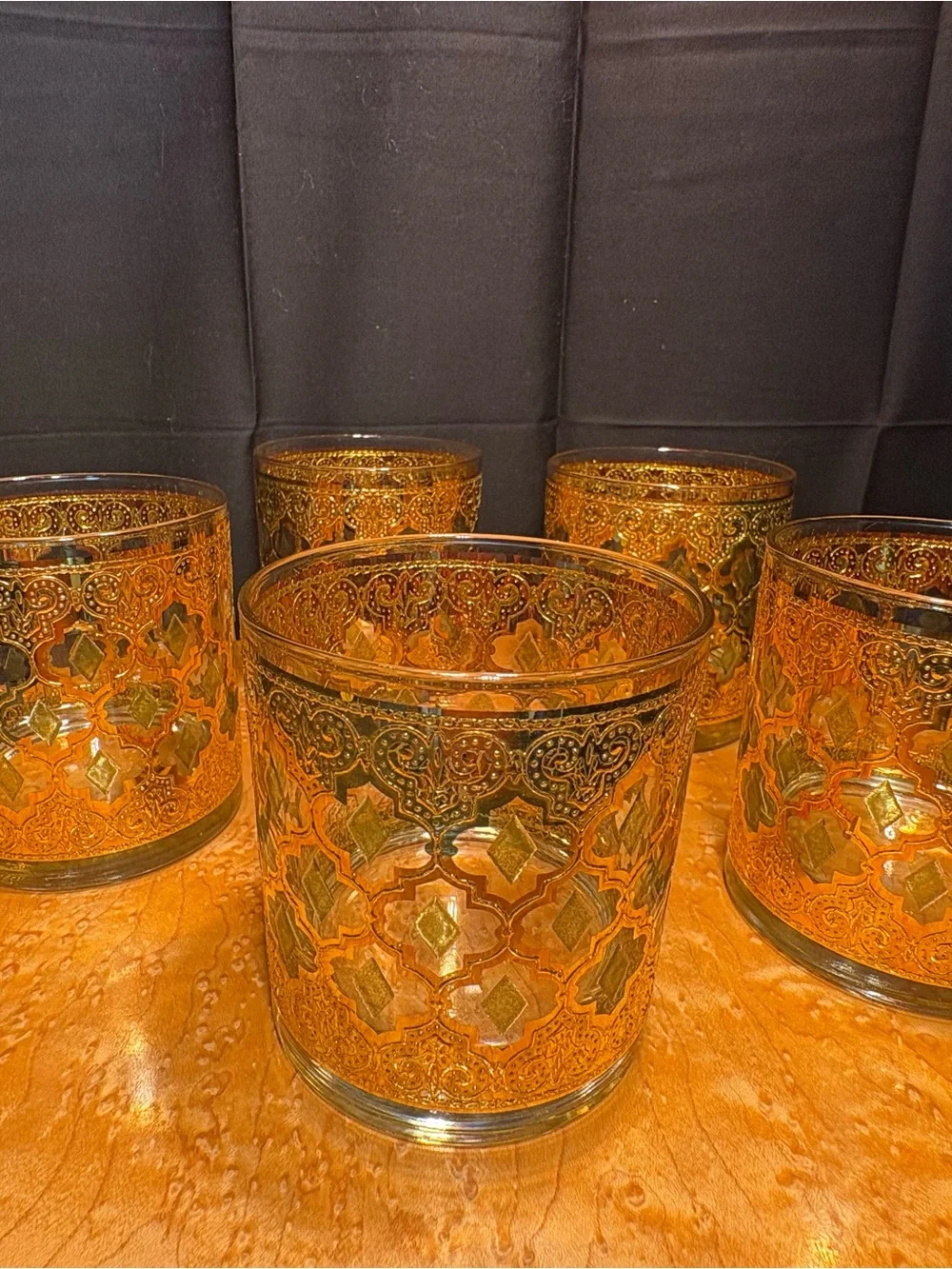 VTG Culver Valencia 22K Gold Lowball Glasses MCM Barware Set of 5 Old Fashioned